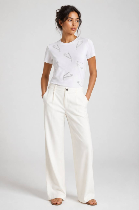 Tricou Premium Alb cu Model Safety Pin din Cristale [6]