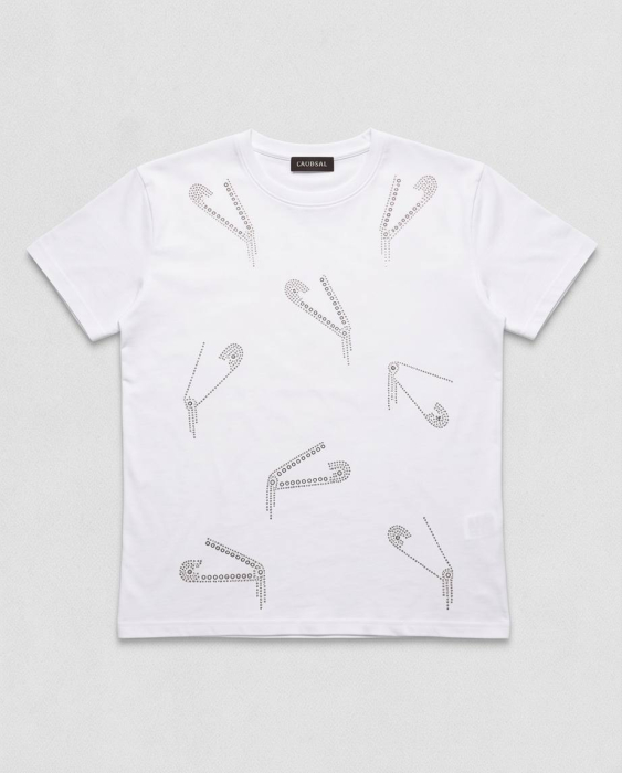 Tricou Premium Alb cu Model Safety Pin din Cristale [5]