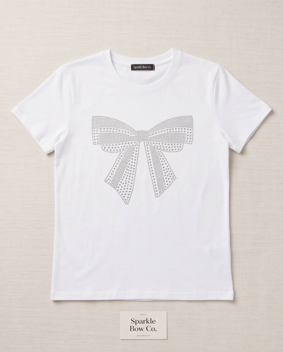 Tricou Premium Alb Dama cu Fundita din Strasuri Elegance [4]