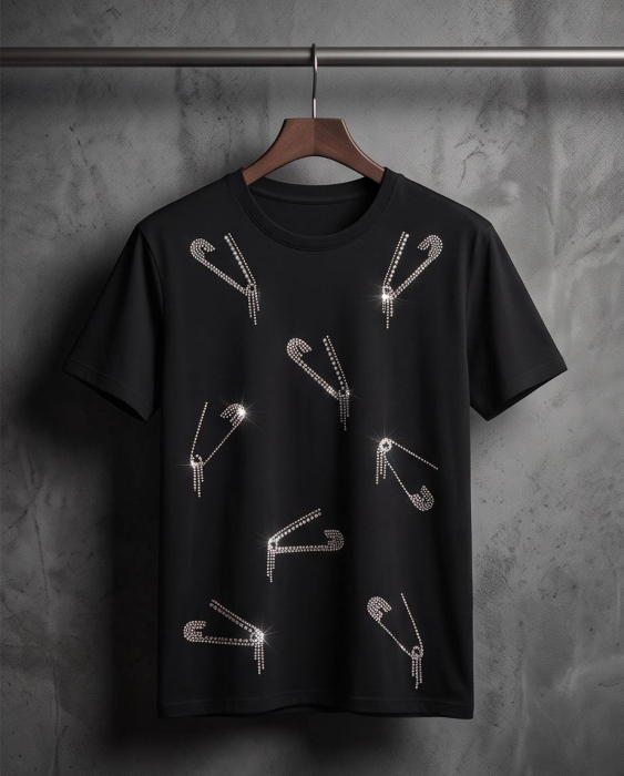 Tricou Premium Black Safety Pin Crystal - Negru cu Aplicatii din Cristale [4]