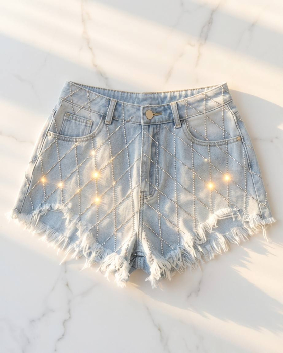 Blugi Scurti YTL Denim Albastru cu Strasuri [2]