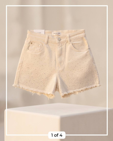 Blugi Scurti Moon Girl Crem cu Stralucire Fina [2]