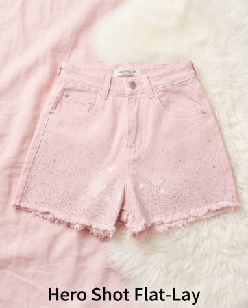 Blugi Scurți Moon Girl Pink cu Accente Stralucitoare [2]