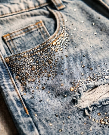 Pantaloni scurti dama din denim cu pietricele [2]