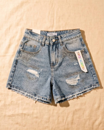 Pantaloni scurti dama din denim cu pietricele [3]