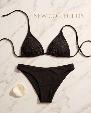 Costum de Baie Negru cu Pietricele si Slip Brazilian [1]
