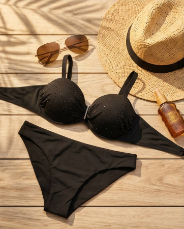 Costum de Baie Negru cu Strasuri [3]