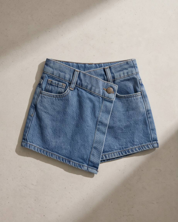 Fusta Pantalon Denim Bleu cu Talia Petrecuta [5]
