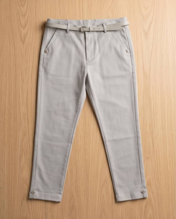 Pantaloni Gri Slim Fit cu Curea si Detalii Metalice [4]
