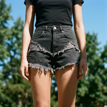 Pantaloni Scurti Denim Vonnavi cu Margini Franjurate [3]