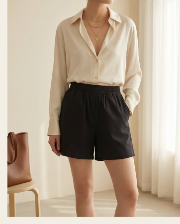 Pantaloni scurti M’Sara Negru din Bumbac 100% [2]