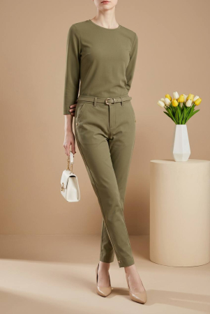 Pantaloni Olive Slim cu Curea si Detalii Aurii [3]