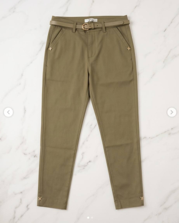 Pantaloni Olive Slim cu Curea si Detalii Aurii [2]