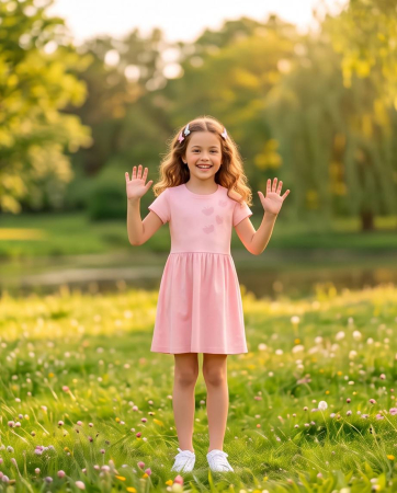 Copii - Rochita Eleganta pentru Fetite Pink Butterfly Roz Pudrat