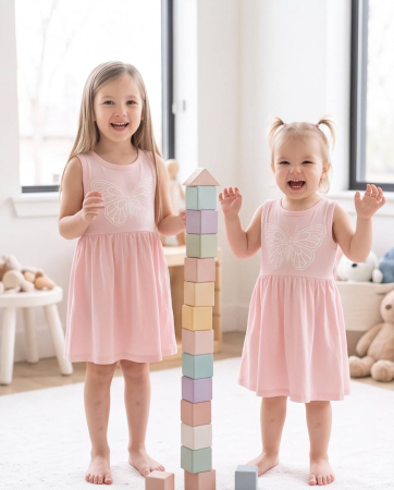 Copii - Rochita Roz pentru Fetite cu Imprimeu Fluture – Rochie Eleganta pentru Copii