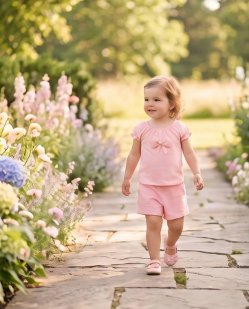 Set de Vara pentru Fetite Roz Pudra cu Fundita Eleganta - Bluza si Pantaloni Scurti | Luxury Star [3]