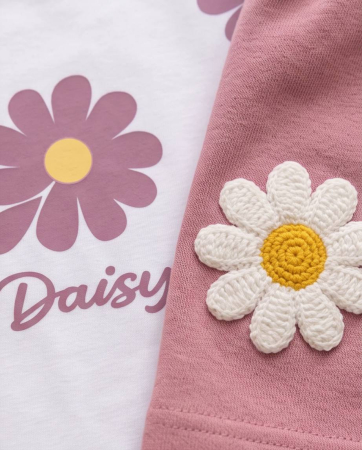 Set Vara pentru Fetite Daisy cu Tricou Alb si Pantaloni Scurti Roz [4]