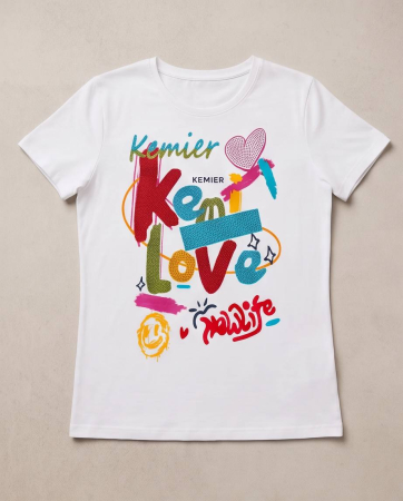 Tricou Premium Alb Dama Kemier Love Graffiti Colorat [4]