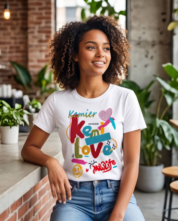 TRICOURI - Tricou Premium Alb Dama Kemier Love Graffiti Colorat