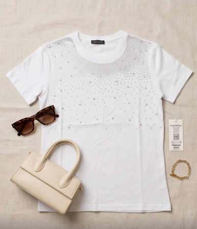 Tricou Alb Premium cu Strasuri Elegance pentru Dama [4]