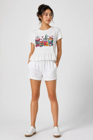 TRICOURI - Tricou Dama Alb cu Volanas si Imprimeu Be Mine