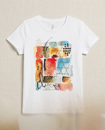 Tricou Alb cu Imprimeu Abstract Multicolor [2]