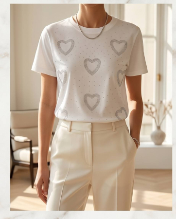 Tricou Alb cu Inimioare - Minimalist Casual [1]