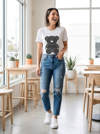 Tricou Alb cu Ursulet Decorativ - Design Modern Premium [2]
