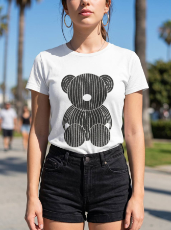 TRICOURI - Tricou Alb cu Ursulet Decorativ - Design Modern Premium