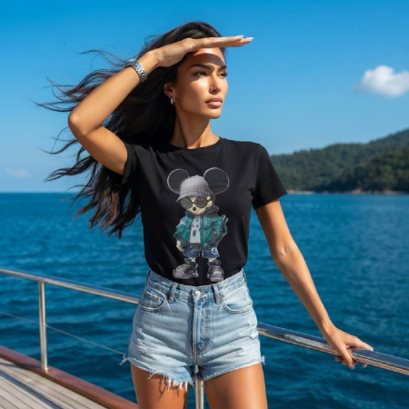 TRICOURI - Tricou Premium Luxury Star Urban Mouse Ice Blue cu Strasuri - Negru Unisex