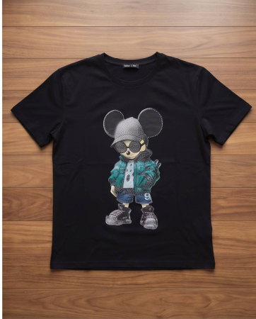 Tricou Premium Luxury Star Urban Mouse Ice Blue cu Strasuri - Negru Unisex [3]