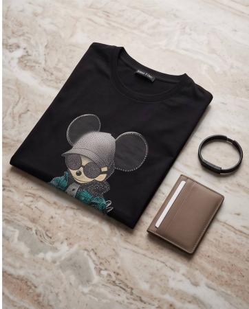 Tricou Premium Luxury Star Urban Mouse Ice Blue cu Strasuri - Negru Unisex [2]