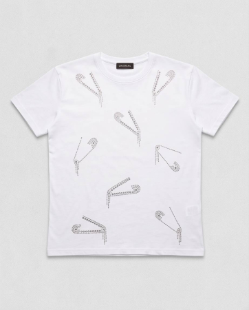 Tricou Premium Alb cu Model Safety Pin din Cristale [4]