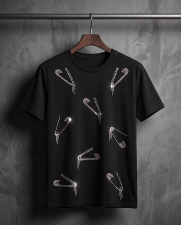 Tricou Premium Black Safety Pin Crystal - Negru cu Aplicatii din Cristale [3]