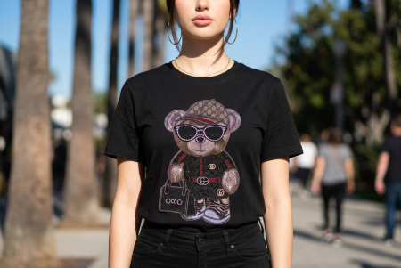 TRICOURI - Tricou Premium Unisex Negru Bear Fashion cu Strasuri