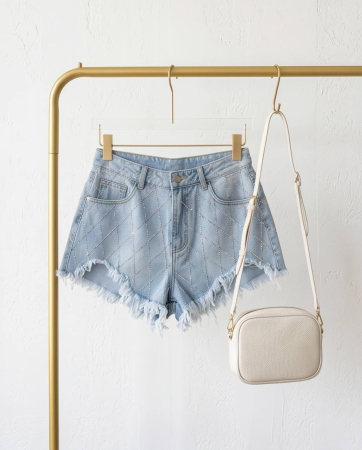 Blugi Scurti YTL Denim Albastru cu Strasuri [2]