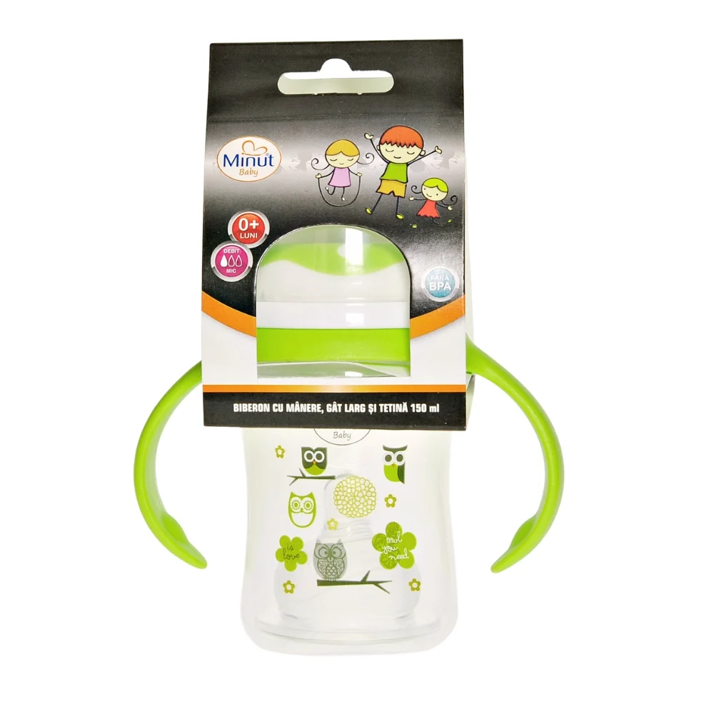 Biberon gat larg cu manere (+0 luni), 150 ml - Minut Baby [3]