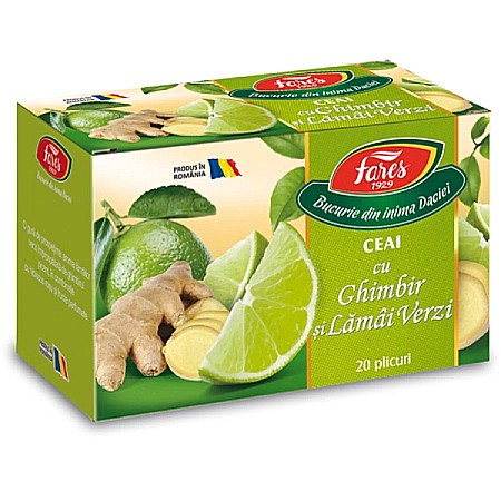 Ceaiuri - Ceai cu ghimbir si lamai verzi, 20 plicuri - Fares