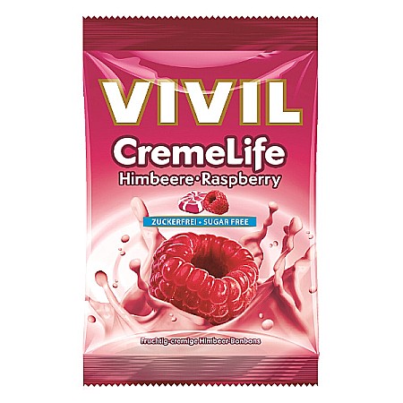 Bomboane si Gume de Mestecat - Bomboane Fara Zahar Creme Life cu Gust Zmeura, 90 g - Vivil