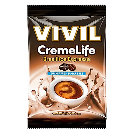 Bomboane si Gume de Mestecat - Bomboane Fara Zahar Creme Life cu Gust Brasilitos Espresso, 90 g - Vivil