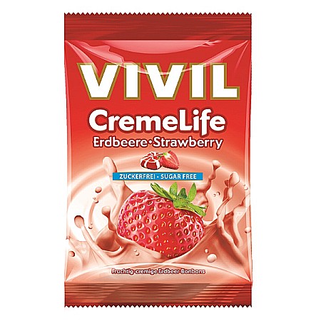 Bomboane si Gume de Mestecat - Bomboane Fara Zahar Creme Life cu Gust Capsuni, 60 g - Vivil