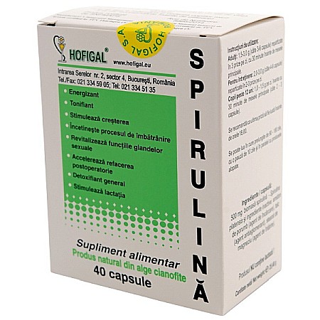 Protectie si Detoxifiere Hepatica - Spirulina, 500 mg, 40 capsule - Hofigal