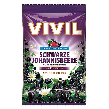 Bomboane si Gume de Mestecat - Bomboane fara zahar cu coacaze negre si vitamina C, 60 g - Vivil