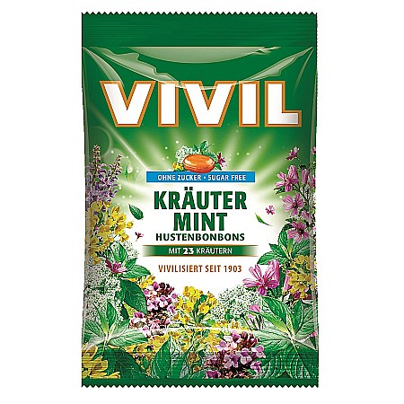 Bomboane si Gume de Mestecat - Bomboane fara zahar cu plante naturale si menta, 60 g - Vivil