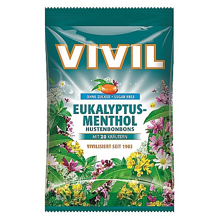 Bomboane si Gume de Mestecat - Bomboane Fara Zahar cu Eucalipt si Mentol, 60 g - Vivil