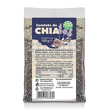 Seminte si Fructe Uscate - Seminte de chia, 100 g - Herbal Sana