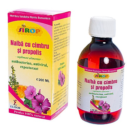 Siropuri Raceala si Gripa - Sirop de nalba cu cimbru si propolis, 200 ml - Elidor
