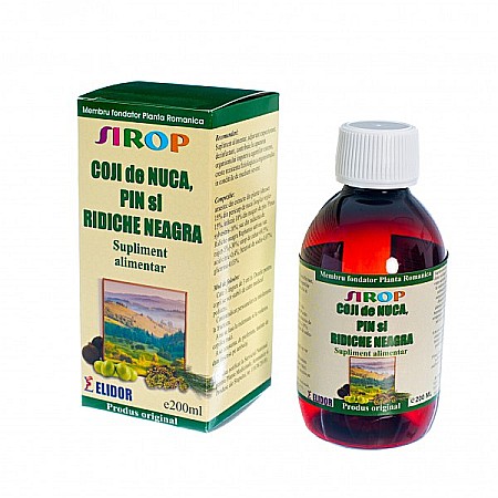 Siropuri de Tuse - Sirop Coji de Nuca, Pin si Ridiche Neagra, 200 ml - Elidor