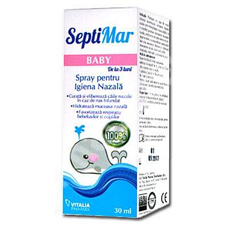 Solutii Nazale - Spray nazal cu apa de mare izotona, 30 ml - Septimar Baby