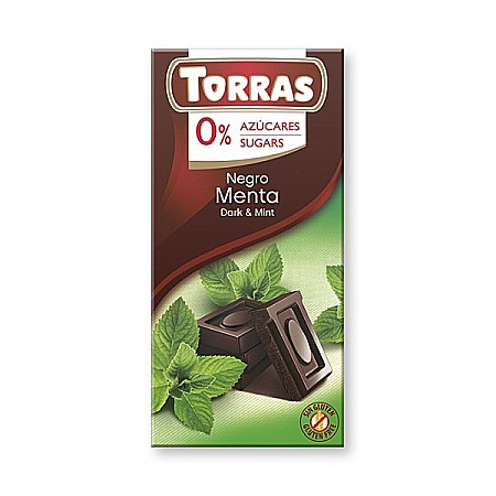 Gustari - Ciocolata neagra cu menta (fara zahar, fara gluten), 75 g - Torras